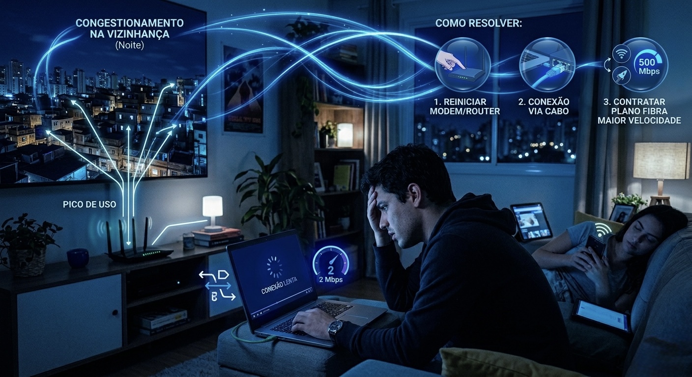 internet lenta à noite