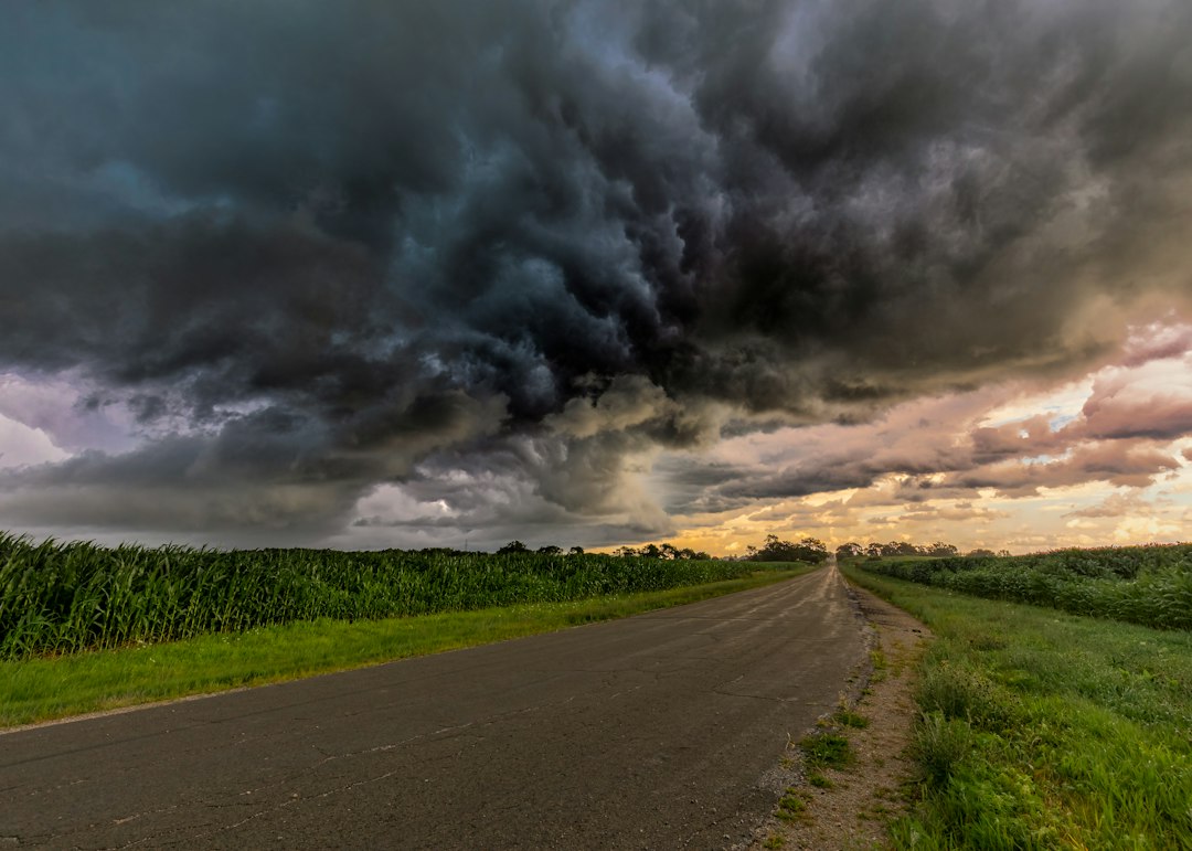 Campo sob nuvens carregadas antes de uma tempestade